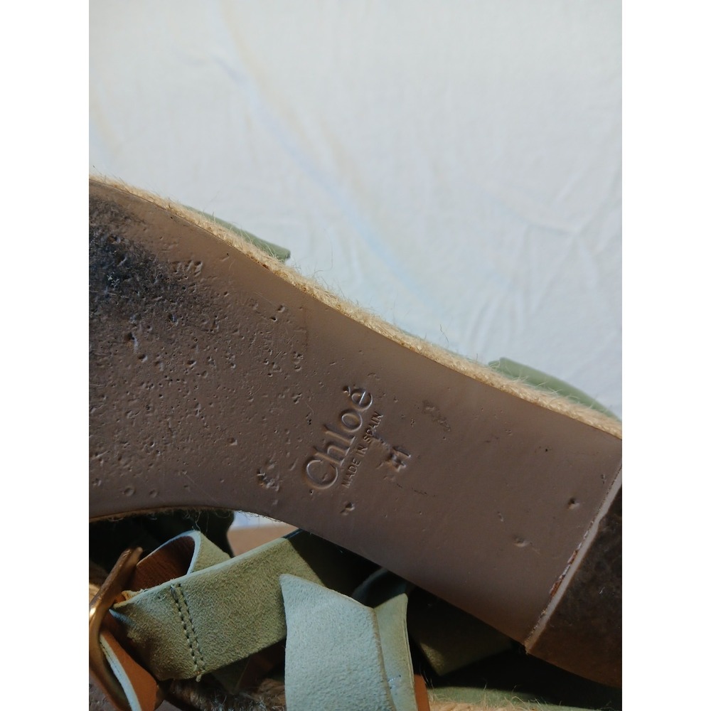 Chloe Sage Green Suede Espadrille Platform Wedges - Picture 8 of 9